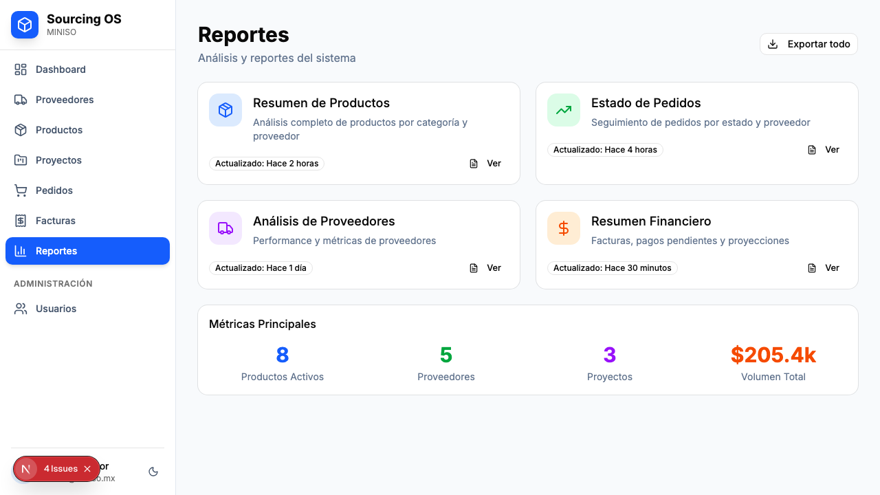 Sourcing OS Reportes — análisis de productos, pedidos y proveedores